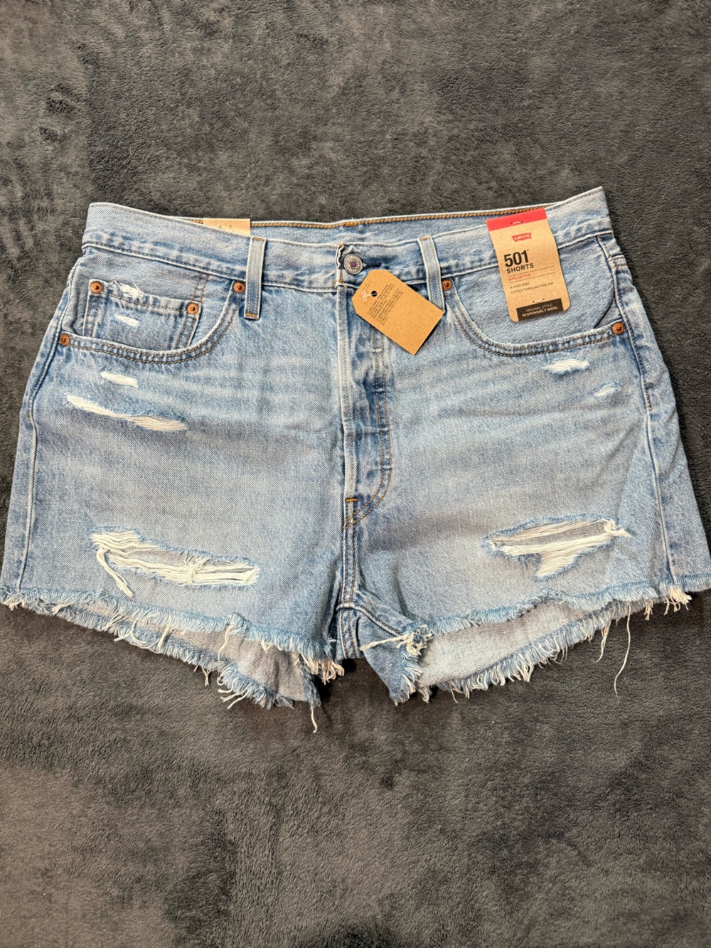 Levi's Light Blue Distressed Denim Shorts